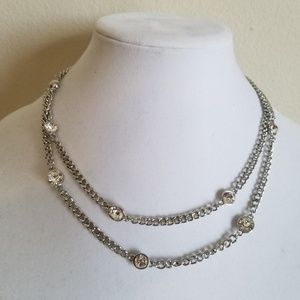 Beautiful Silver nacklace,Round crystal stone,36"